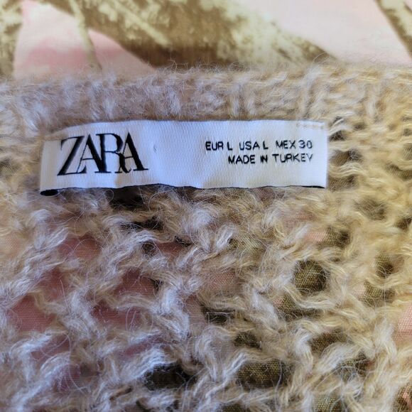 Zara Crotched Knit Fuzzy Crop Top Tan & Brown Womens Size L - Picture 5 of 10